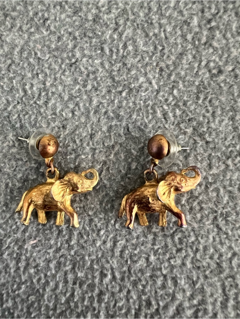 Gold Elephant Dangle Earrings Brown Bead Boho Festival Jewelry